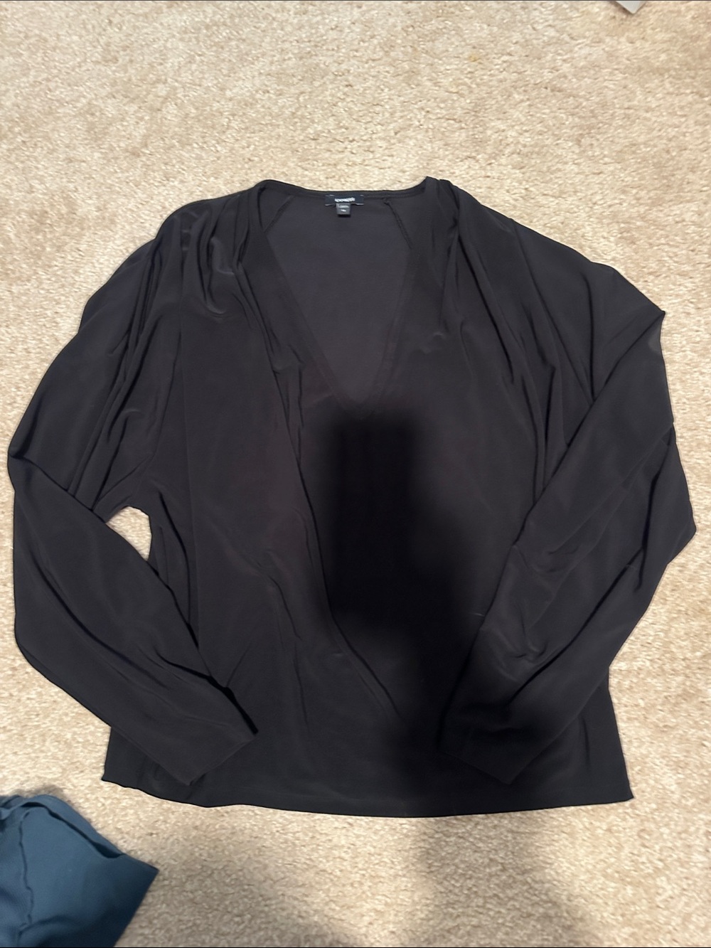 Express Black V-Neck Draped Long Sleeve Blouse